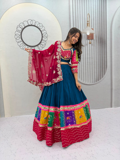 Royal Olive Green & Pink Multicolor Embroidered Navratri Lehenga Choli – Garba Special