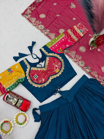 Royal Olive Green & Pink Multicolor Embroidered Navratri Lehenga Choli – Garba Special