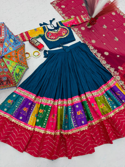 Royal Olive Green & Pink Multicolor Embroidered Navratri Lehenga Choli – Garba Special