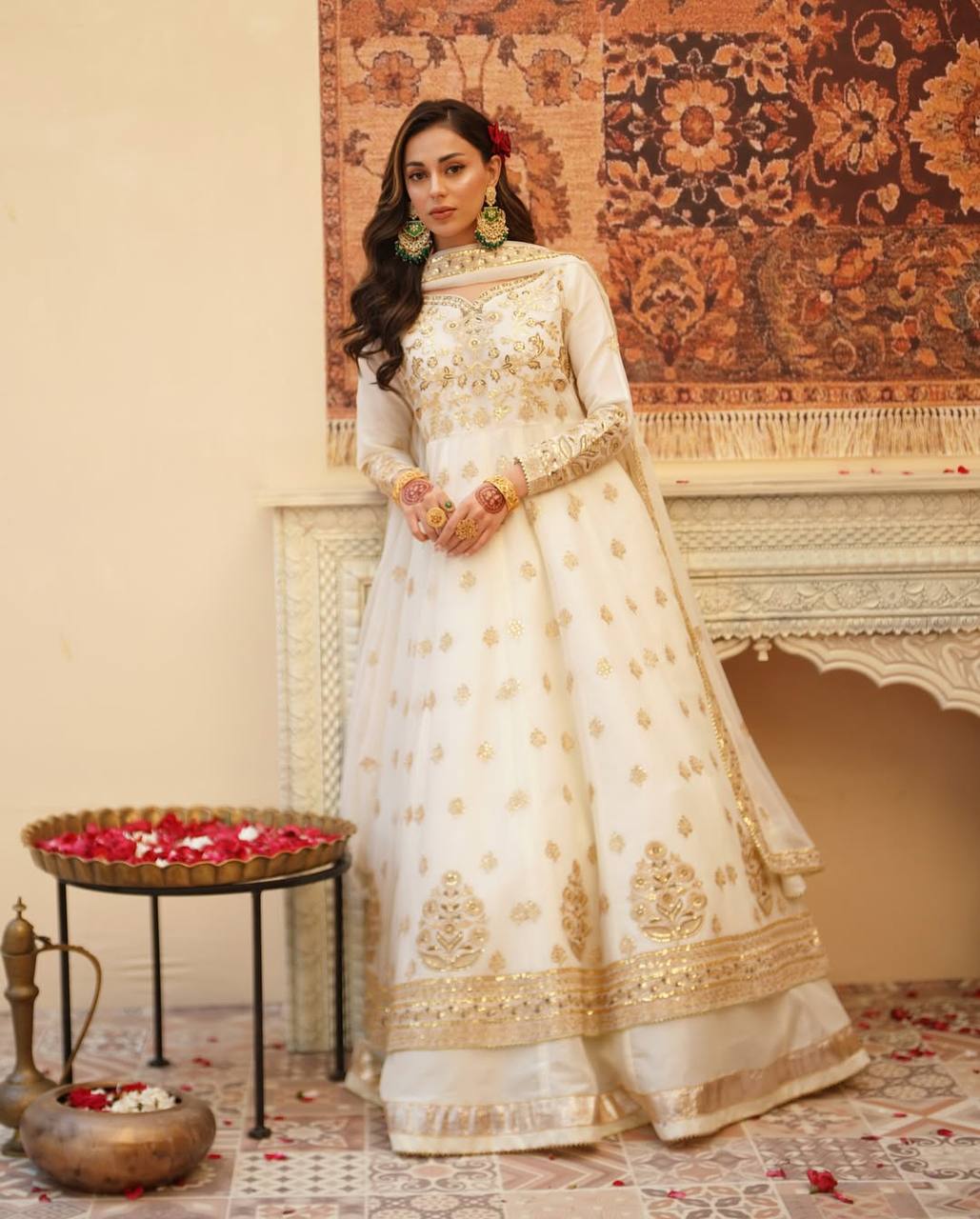 Designer Off White Gown With Lehenga Set