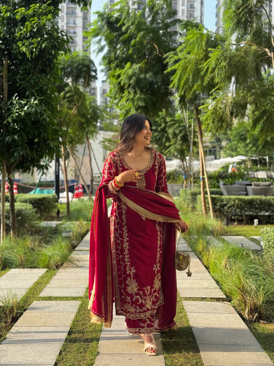 Maroon Designer Anarkali Palazzo Set