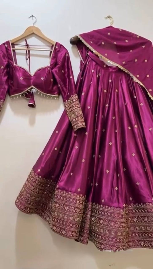 Royal Wine Embroidered Lehenga Choli Set