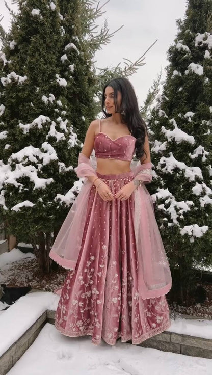 Blush Pink Embroidered Lehenga Choli Set