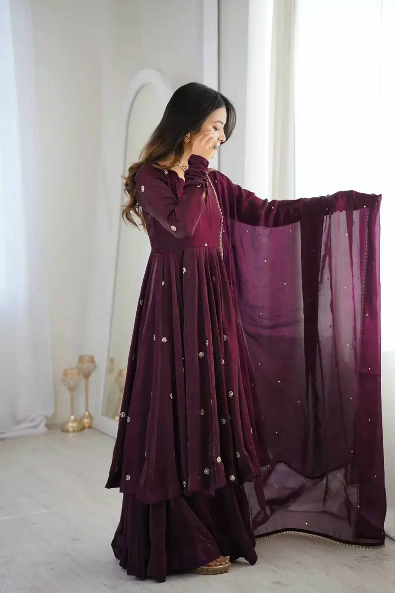 Purple Women Embroidered Anarkali Kurta Set