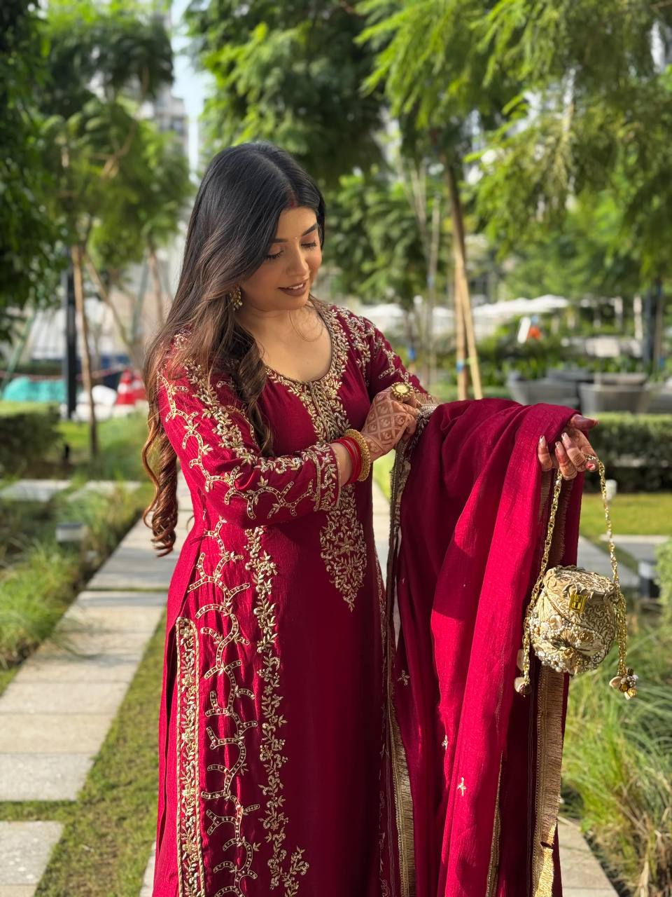 Maroon Designer Anarkali Palazzo Set