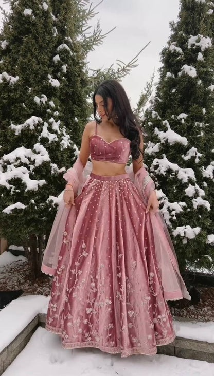 Blush Pink Embroidered Lehenga Choli Set