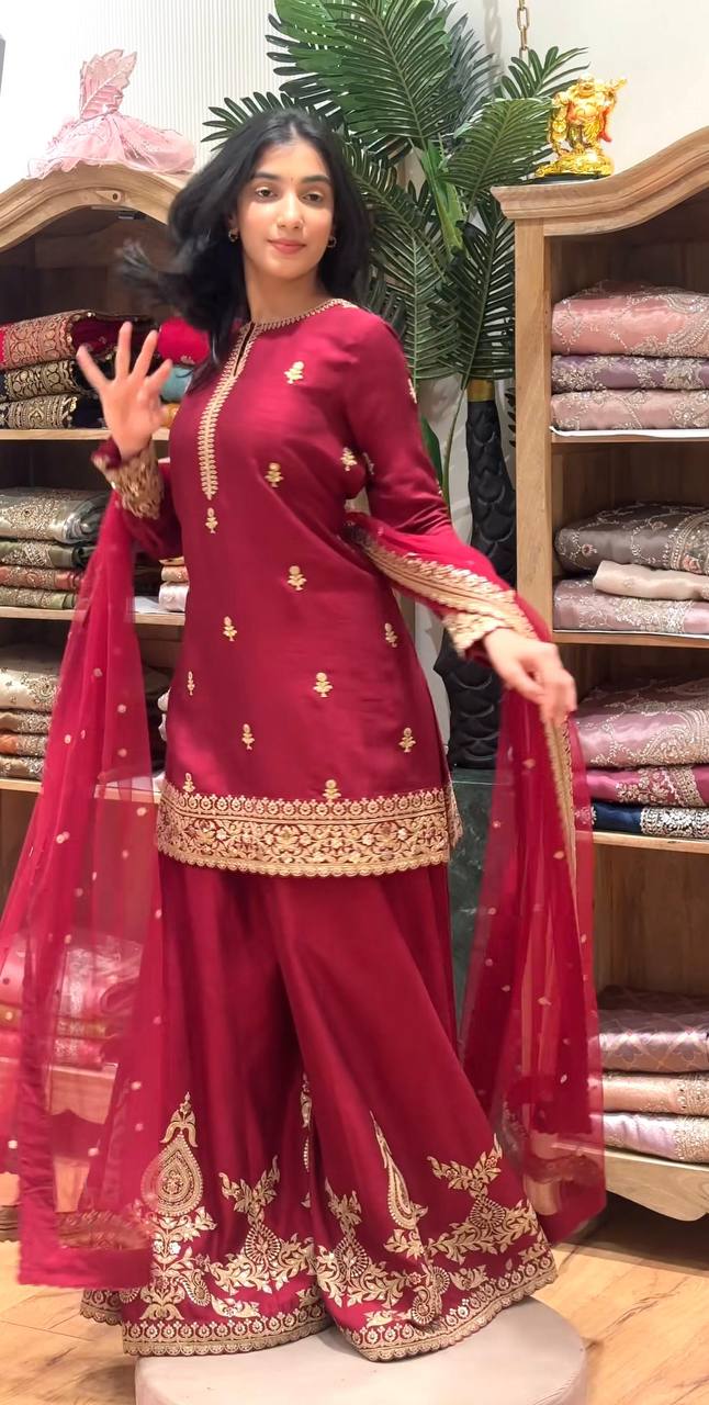 Maroon Embroidered Anarkali Lehenga Choli Set