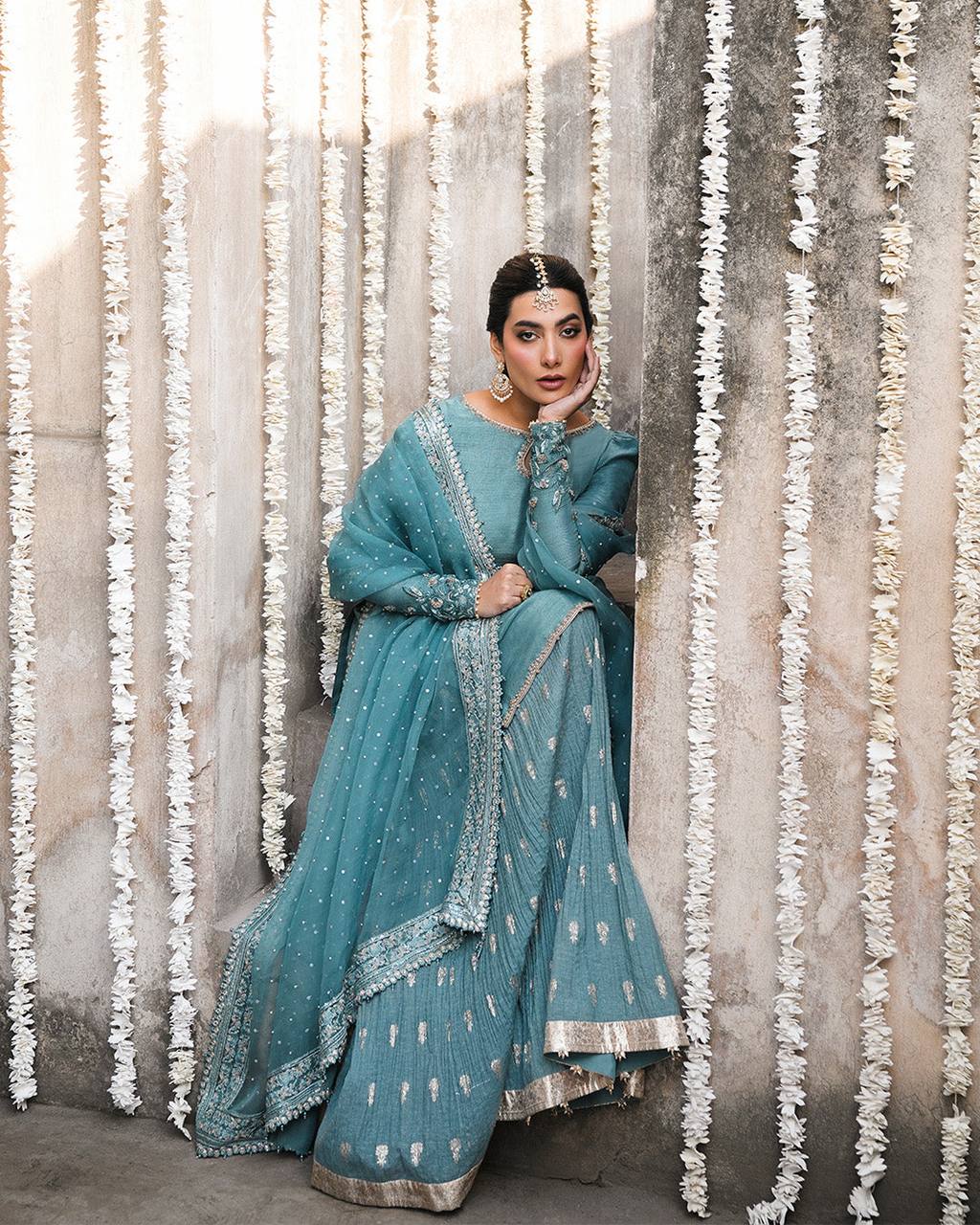 Regal Sea Blue Heavy Faux Georgette Embroidered Sharara Suit Set with Dupatta