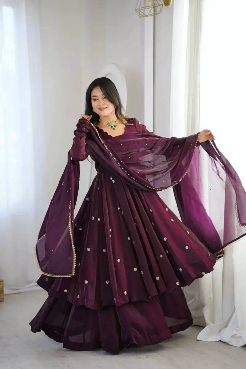 Purple Women Embroidered Anarkali Kurta Set