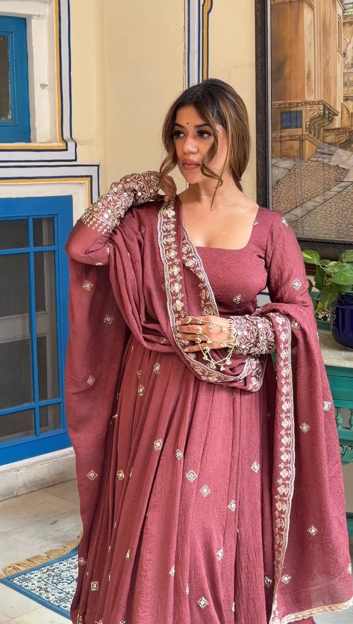 Rose Gold Designer Gown with Pant Set