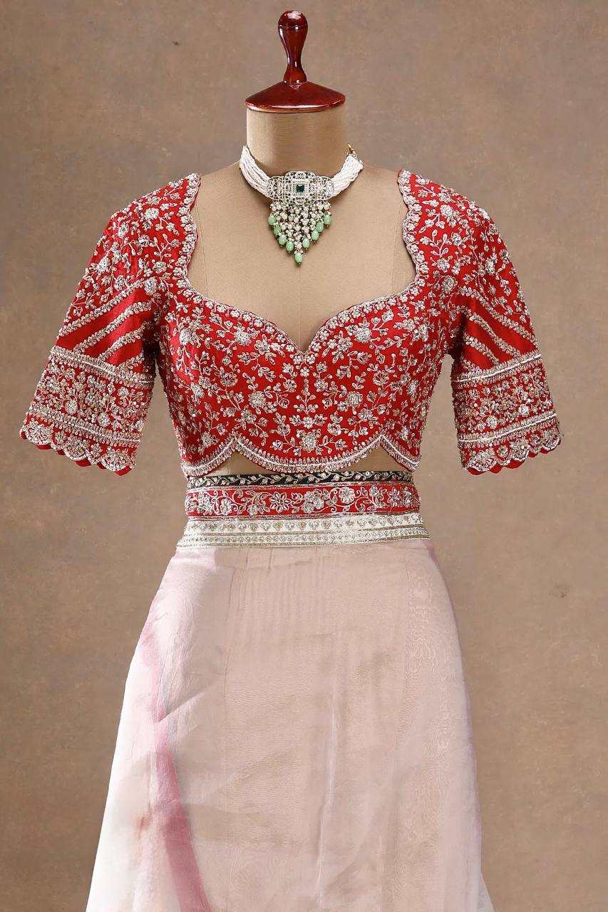 White Classic Marodi And Mirror Embroidered Saree