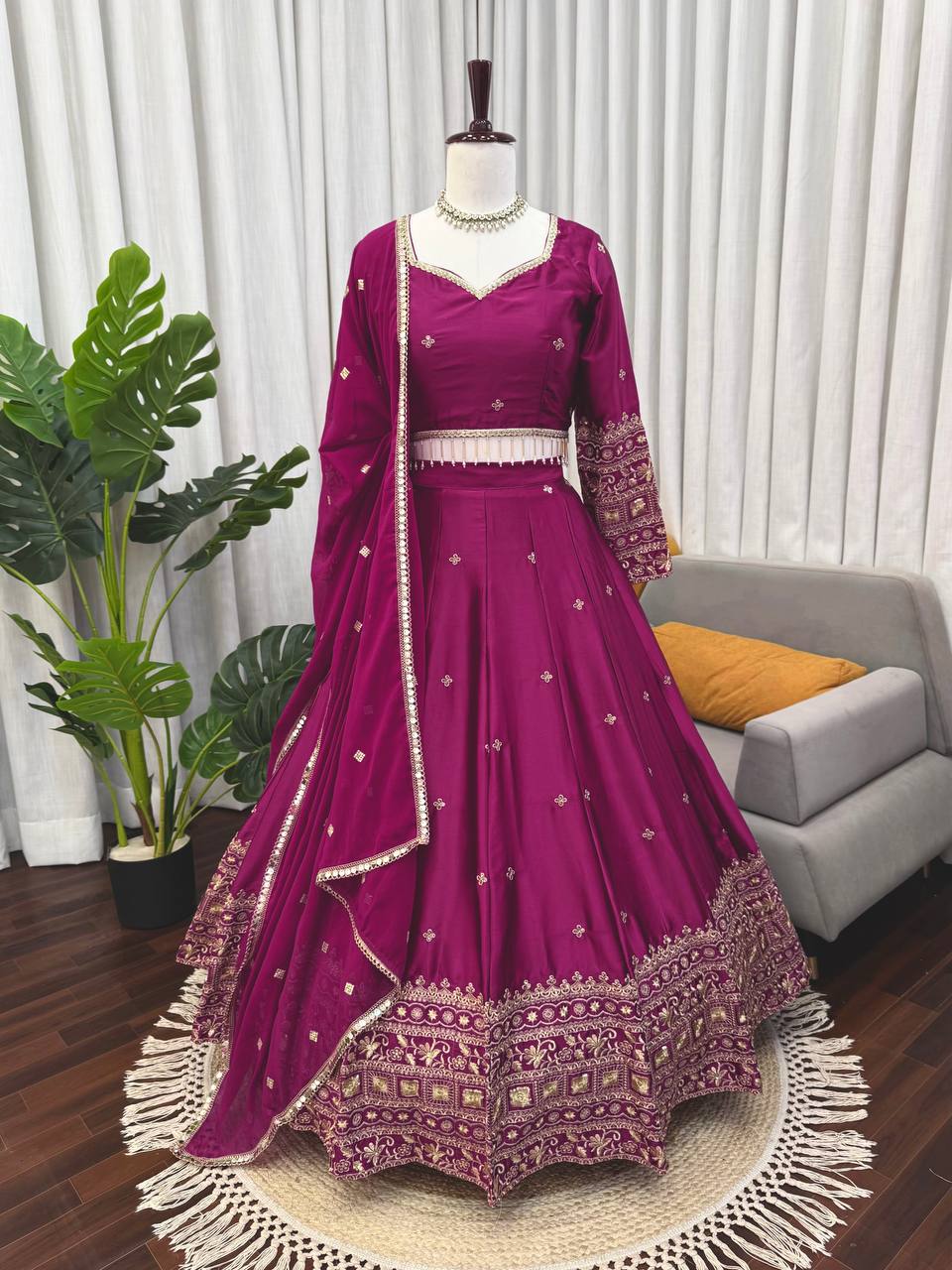 Royal Wine Embroidered Lehenga Choli Set