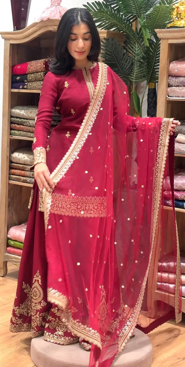 Maroon Embroidered Anarkali Lehenga Choli Set