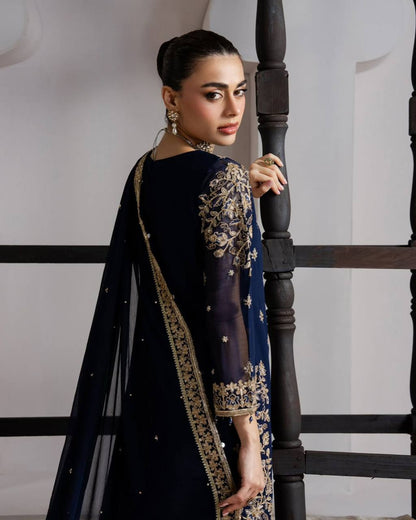 Mughal Blue GMY Silk Sequence Embroidered Top and Plazzo Set with Dupatta