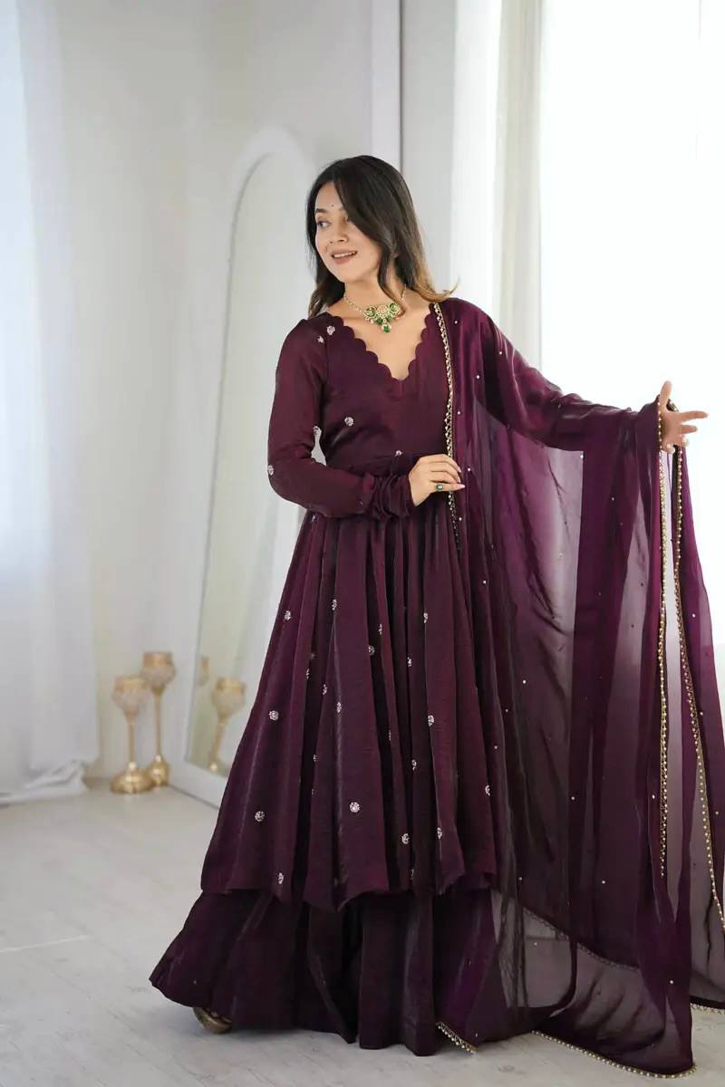 Purple Women Embroidered Anarkali Kurta Set