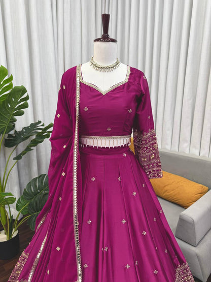 Royal Wine Embroidered Lehenga Choli Set