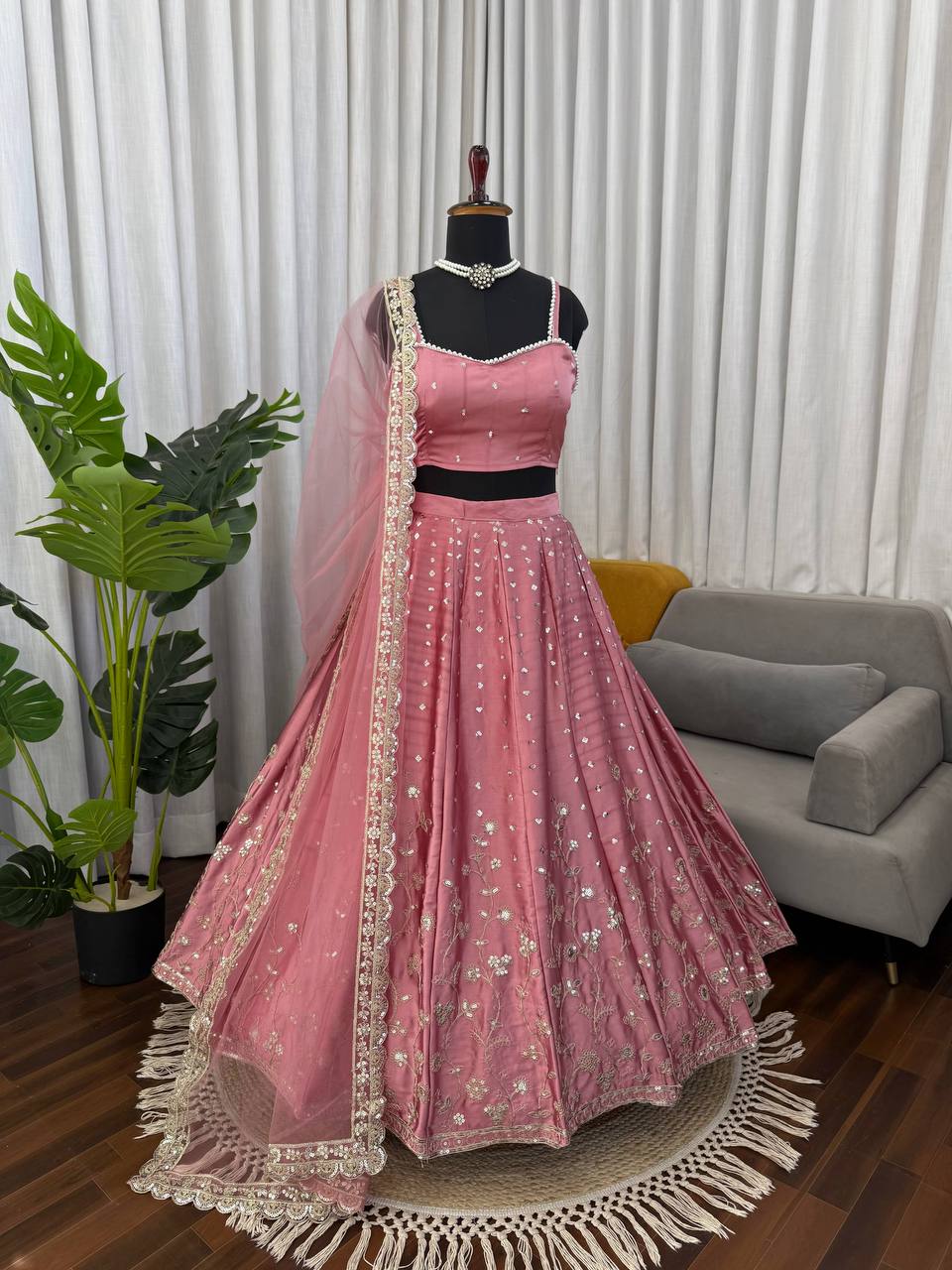 Blush Pink Embroidered Lehenga Choli Set