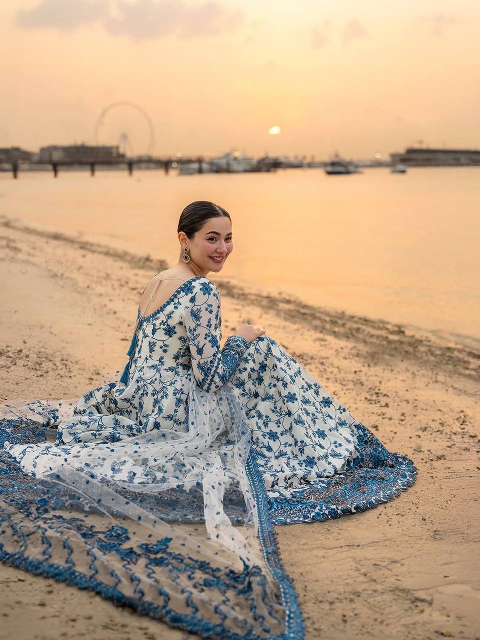 Blue And White Color Printed Anarkali Gown