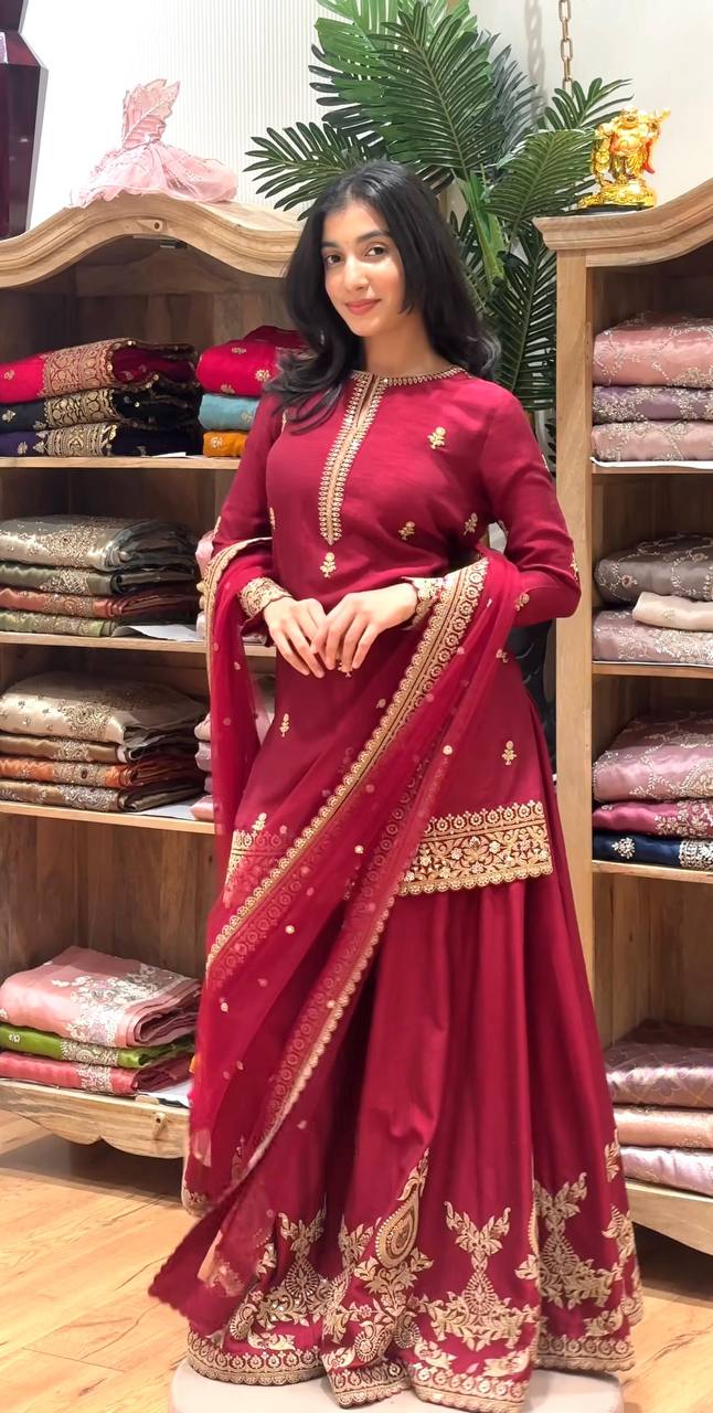 Maroon Embroidered Anarkali Lehenga Choli Set
