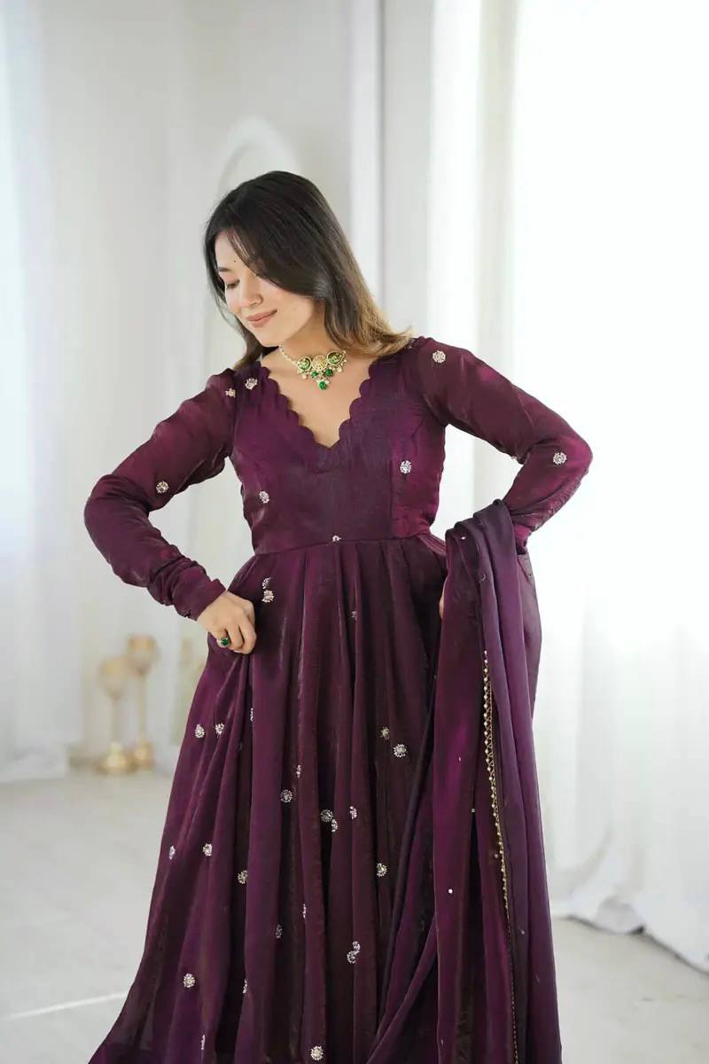 Purple Women Embroidered Anarkali Kurta Set