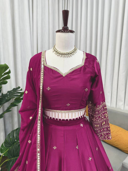 Royal Wine Embroidered Lehenga Choli Set