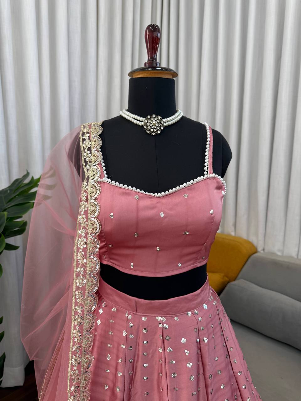 Blush Pink Embroidered Lehenga Choli Set