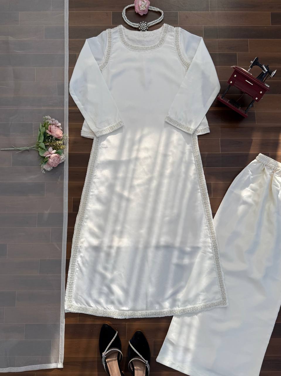 Ivory With Silver Embellished Borders Anarkali Gown Set