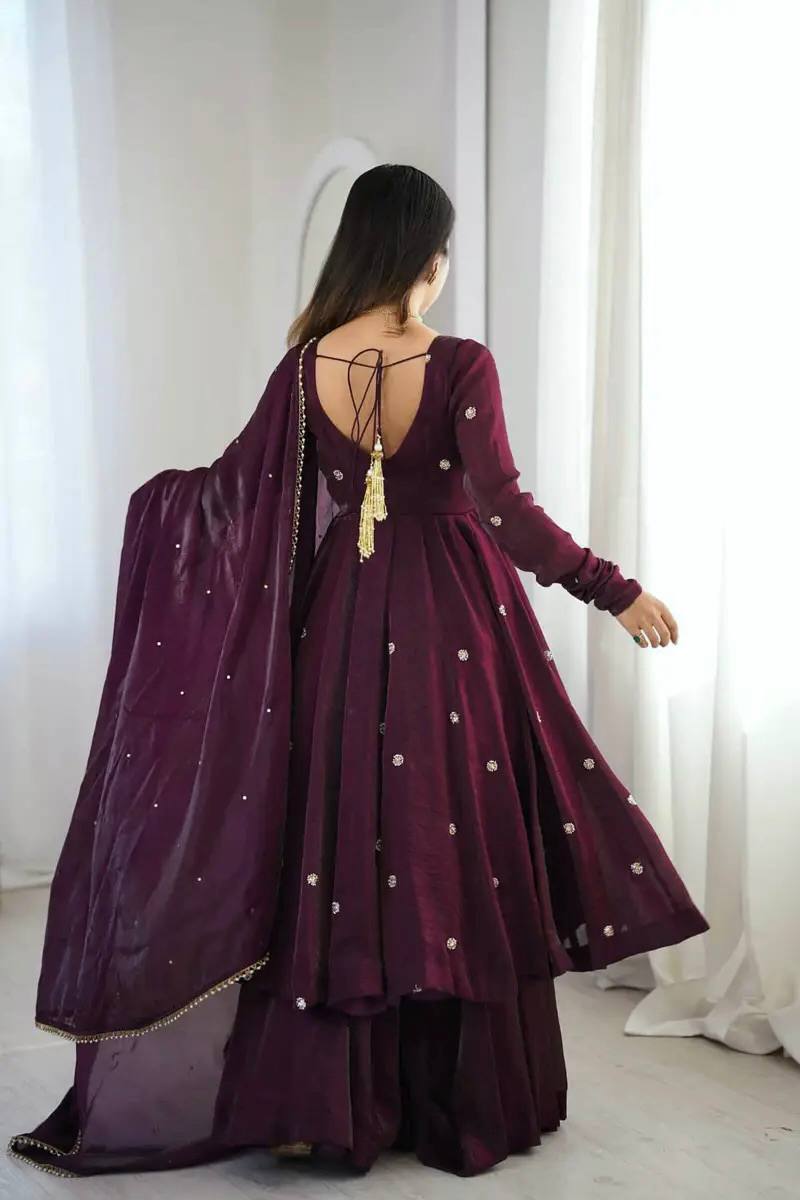Purple Women Embroidered Anarkali Kurta Set