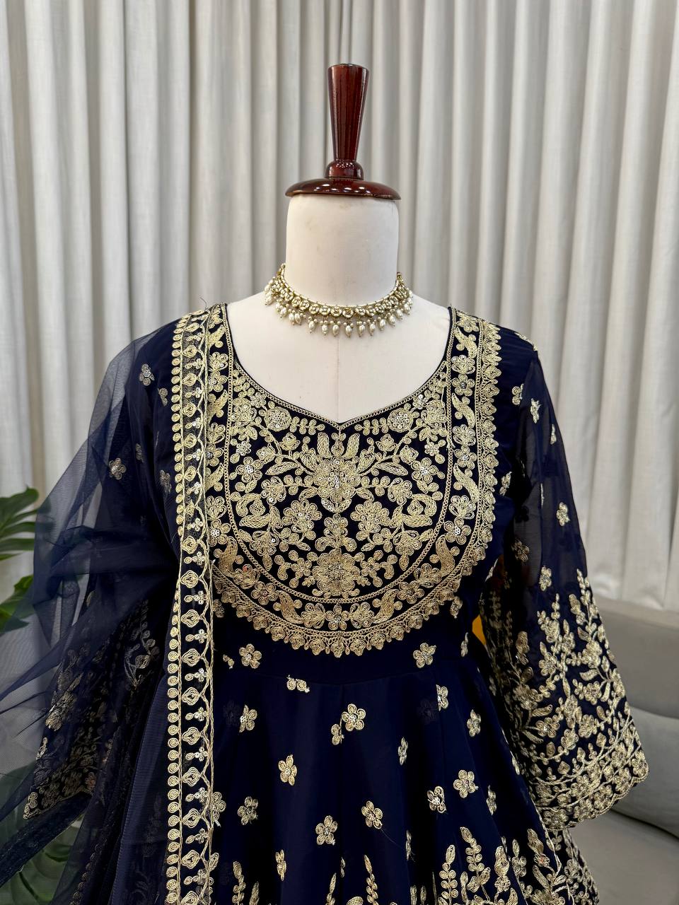 Black Faux Georgette Sequence Work Top with Lehenga and Butterfly Net Dupatta Set