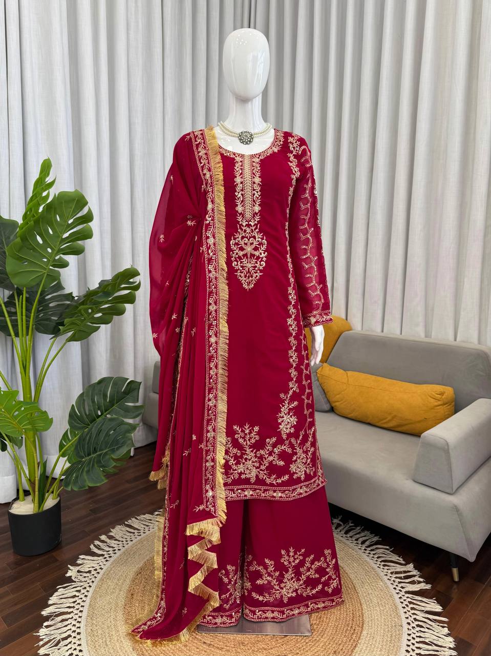 Maroon Designer Anarkali Palazzo Set