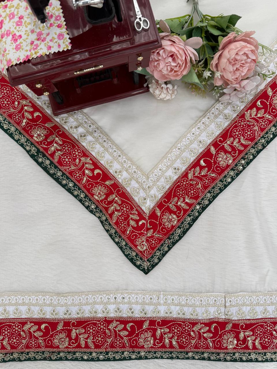 White Classic Marodi And Mirror Embroidered Saree