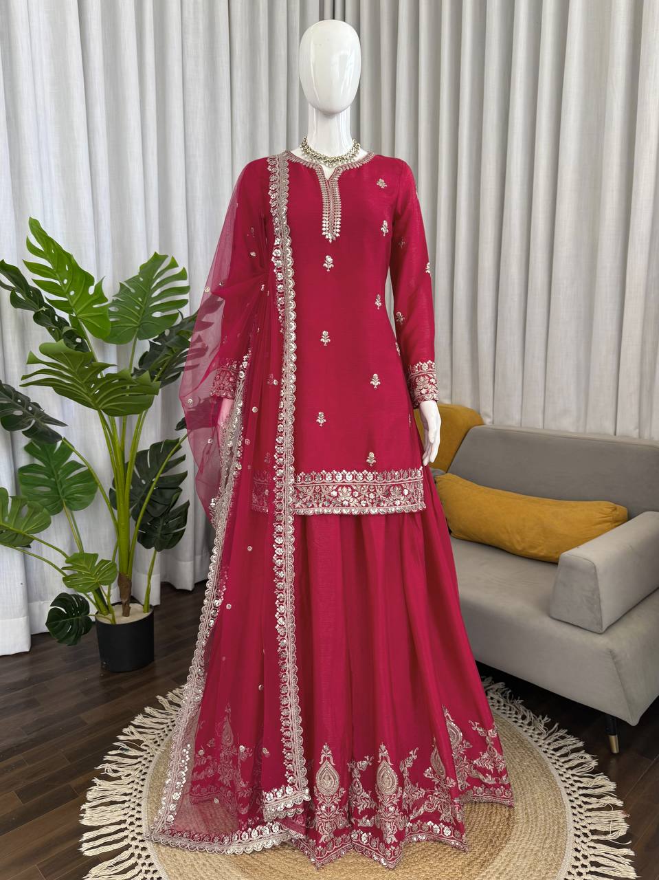 Maroon Embroidered Anarkali Lehenga Choli Set