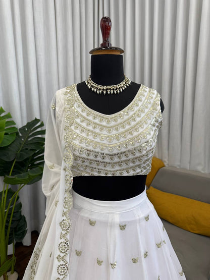 White With Golden Embellished Lehenga Choli Set