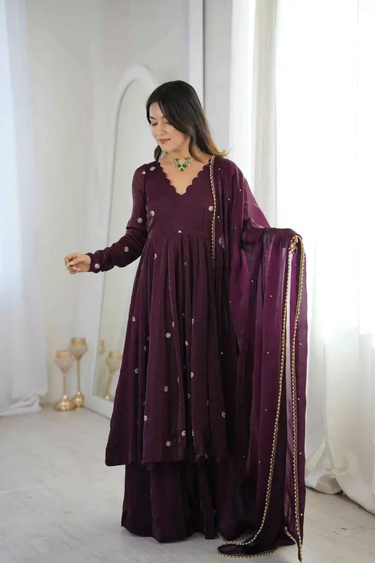 Purple Women Embroidered Anarkali Kurta Set