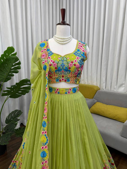 Multicolor Green Embroidery Lehenga Choli Set