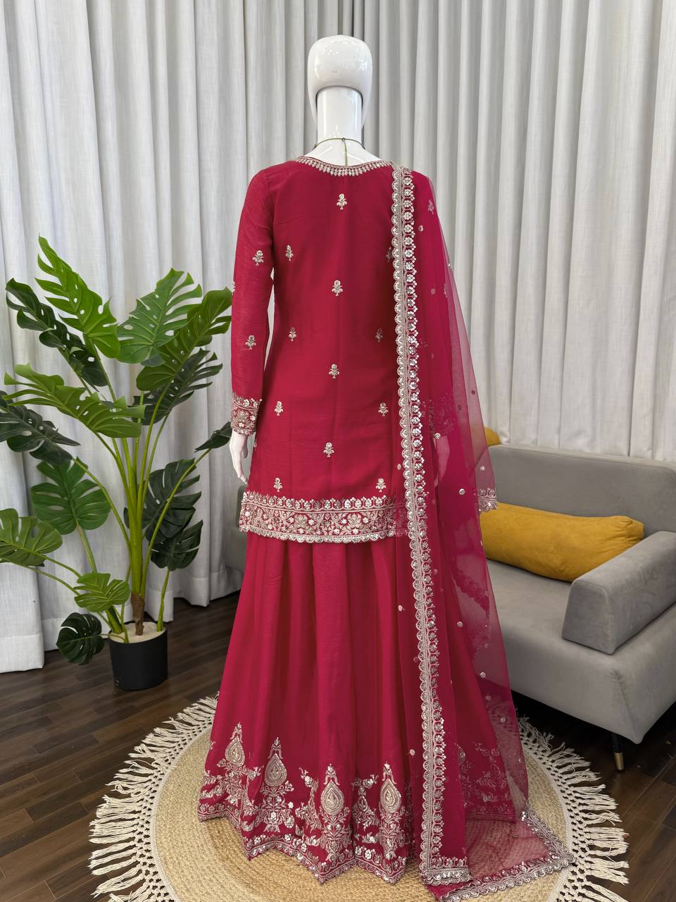 Maroon Embroidered Anarkali Lehenga Choli Set