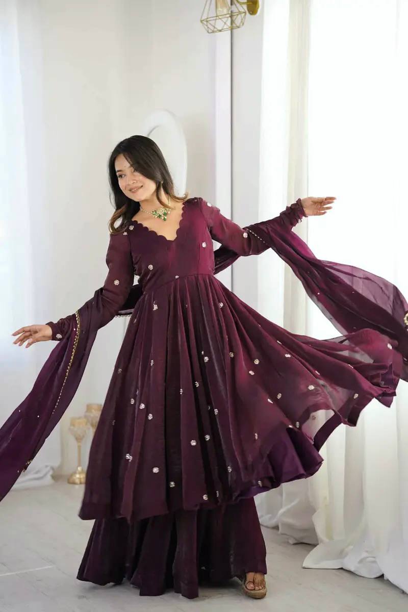 Purple Women Embroidered Anarkali Kurta Set