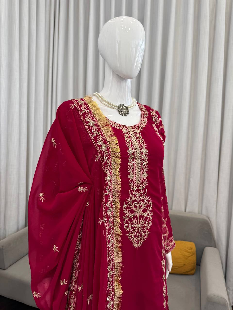 Maroon Designer Anarkali Palazzo Set