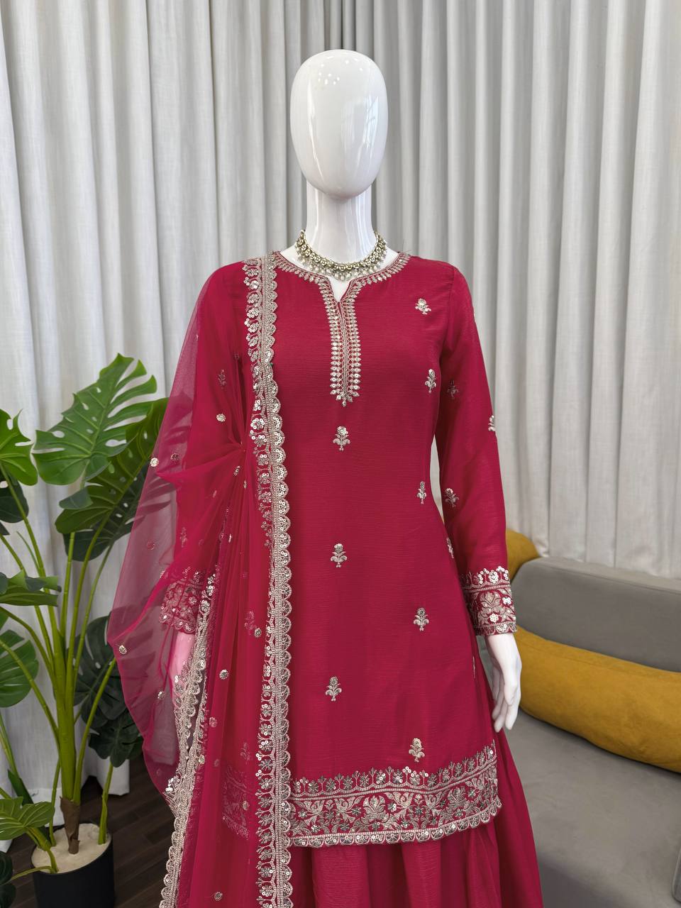Maroon Embroidered Anarkali Lehenga Choli Set
