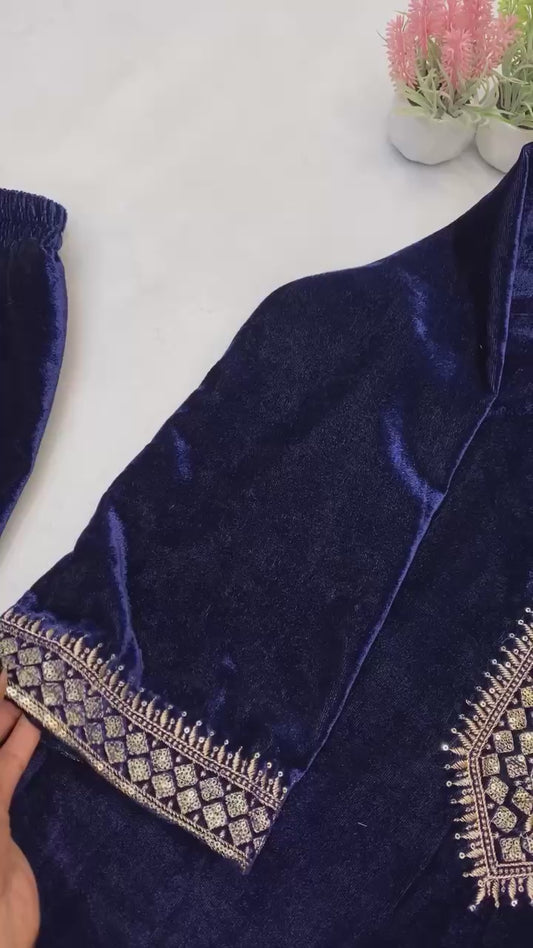 Premium Velvet Winter Wear 2025 Sequence Embroidered 3 Piece Pant Set