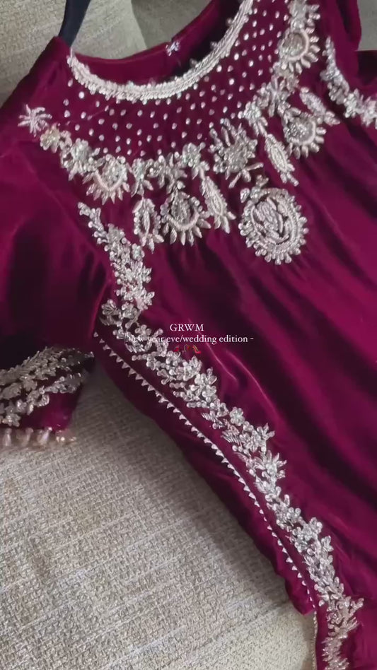 2025 Velvet Winter Exclusive 3 Piece Pant Set with Sequence Embroidery