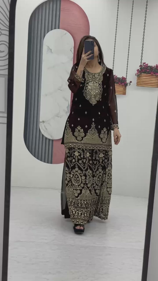 Designer Party Wear Palazzo & Dupatta Set