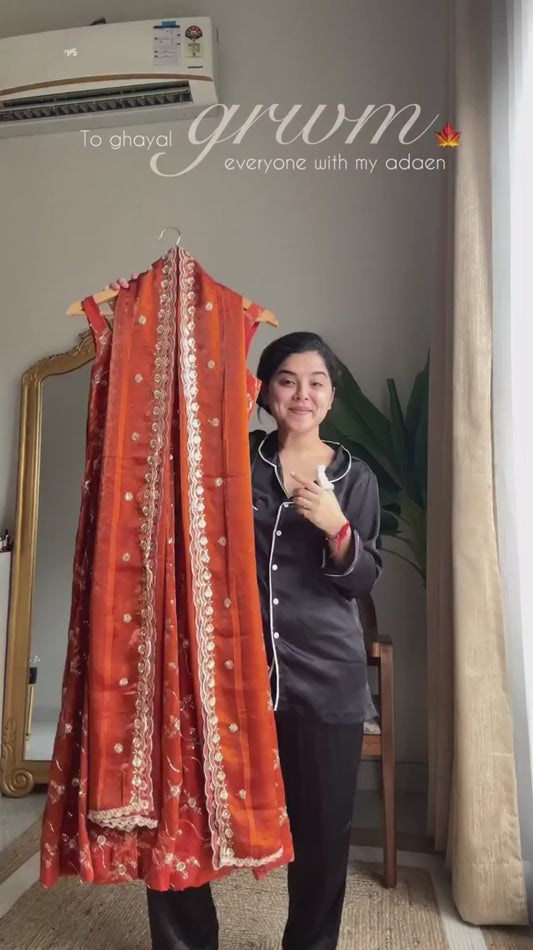 Radiant Elegance Burnt Orange Embroidered Anarkali Suit Set