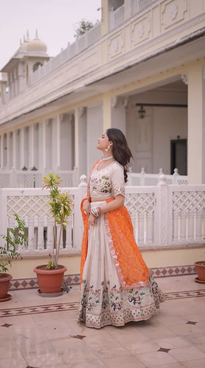 Heavy Thread Work Silk Lehenga Choli with Pure Bandhej Georgette Dupatta