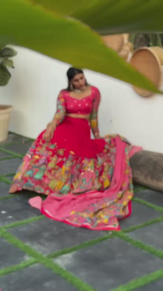 Florescent Pink Festive Kalamkari Lehenga Choli