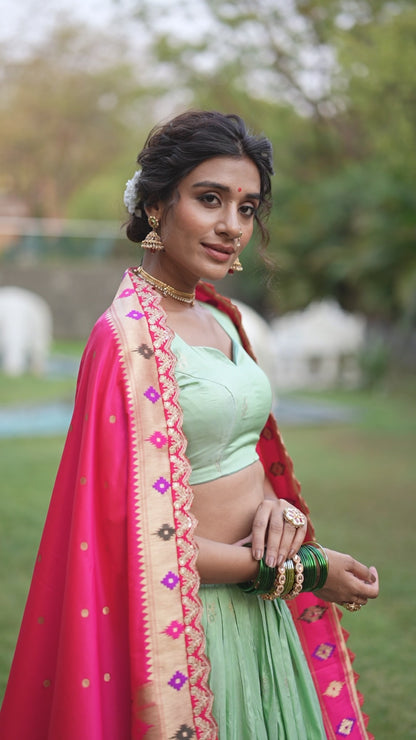 Mint Green Jacuard Silk Paithani Lehenga Choli