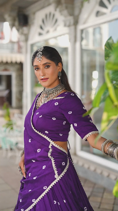 Purple Chanderi Bandhej Print Lehenga Choli Set
