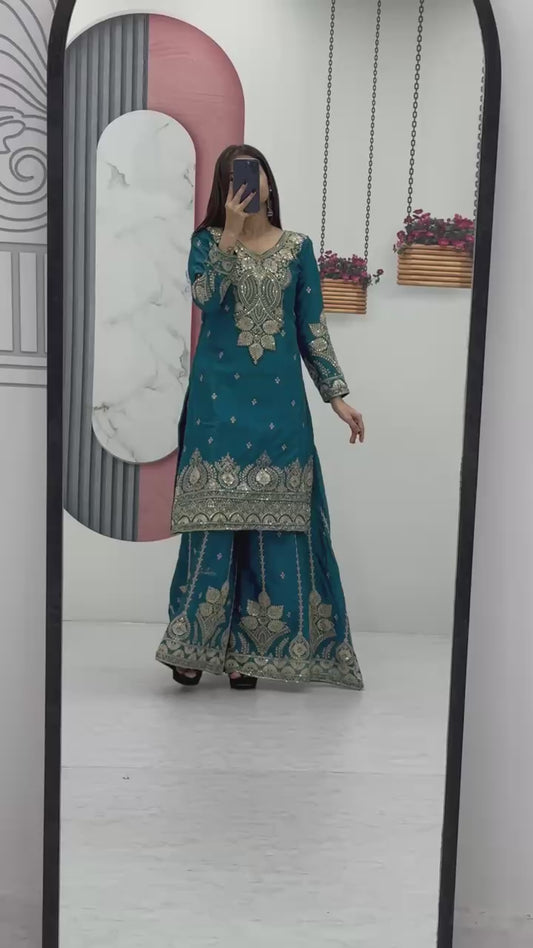 Designer Party Wear Top Plazzo & Dupatta Set👗