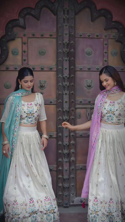 Festive Pure Tissue Silk Lehenga Choli with Light Pink Dupatta