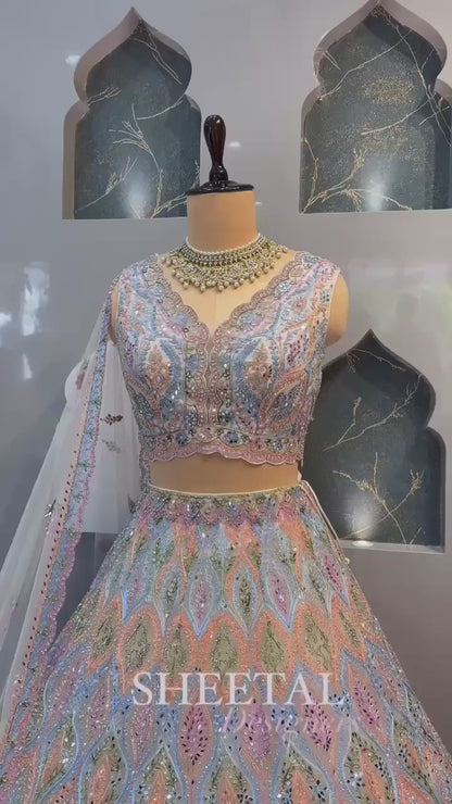 Bridal wear heavy embroidery chainstitched with real mirror hand work lehenga choli